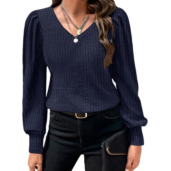 Zeagoo Women's Elegant Tops Lightweight V Neck Puff Long Sleeves Tunic Tops