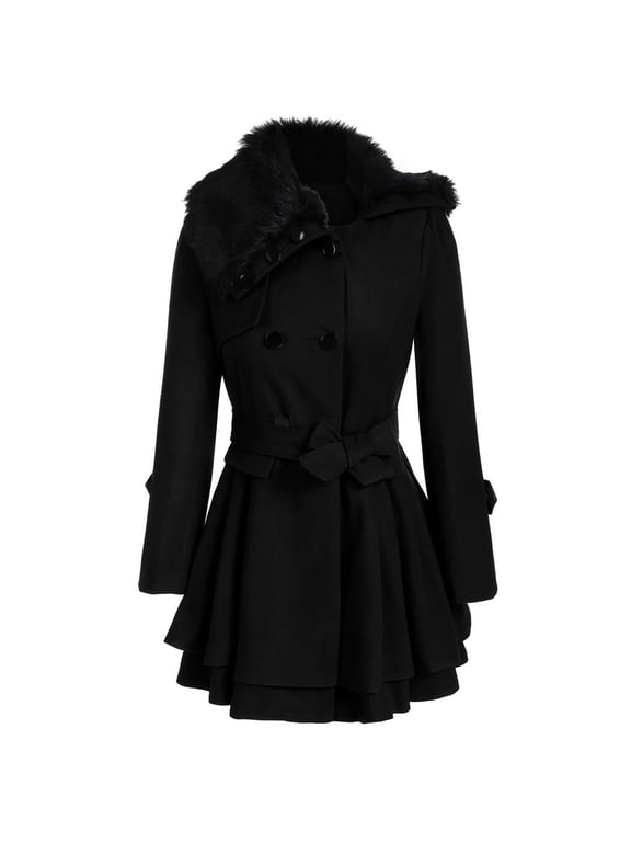 Women's Faux Fur Coat Double Breasted Thick Wool Pea Coats Trench Jacket Winter Warm Outfits