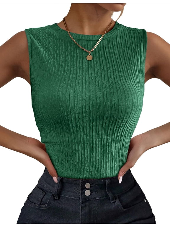 Women's High Neck Tank Top Casual Business Slim Fitted Ribbed Basic Tank Tops Summer Sleeveless Shirts