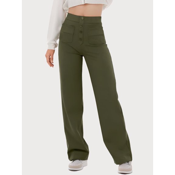 Zeagoo Women's High Waisted Straight Leg Pants Stretchy Business Casual Pants Button Down Work Trousers with Pockets