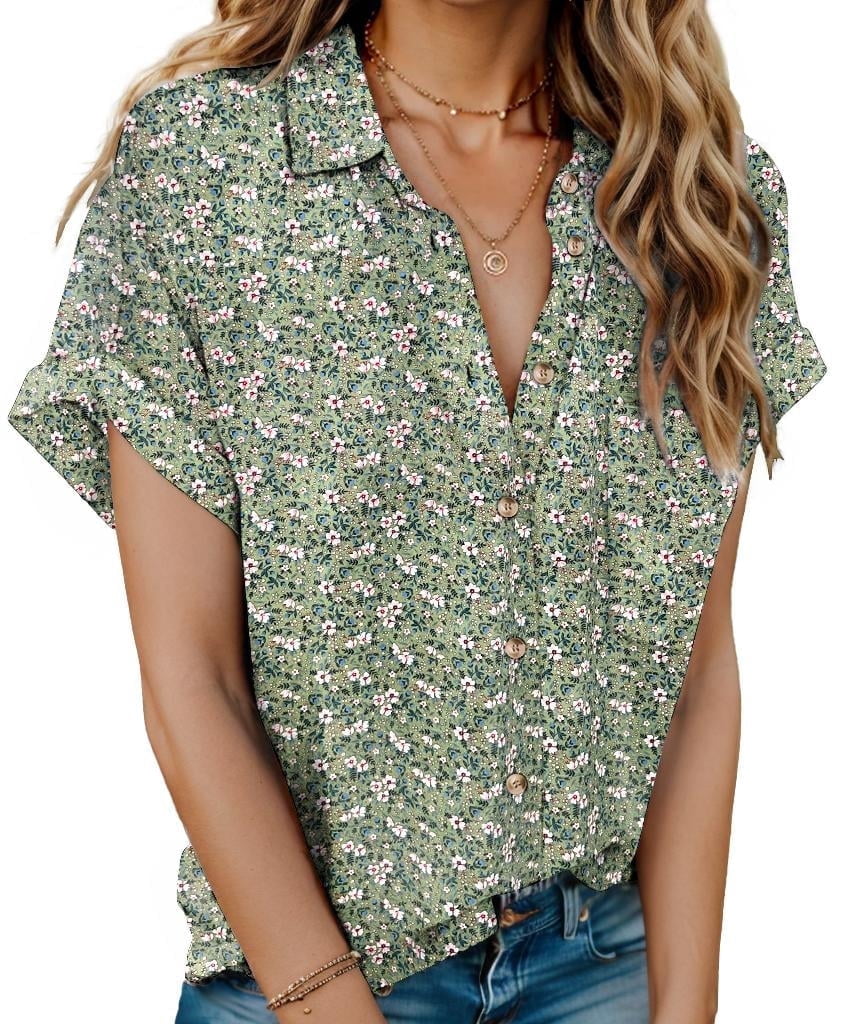 Zeagoo Women's Linen Blouse Short Sleeve Button Down Shirts 100% Cotton ...