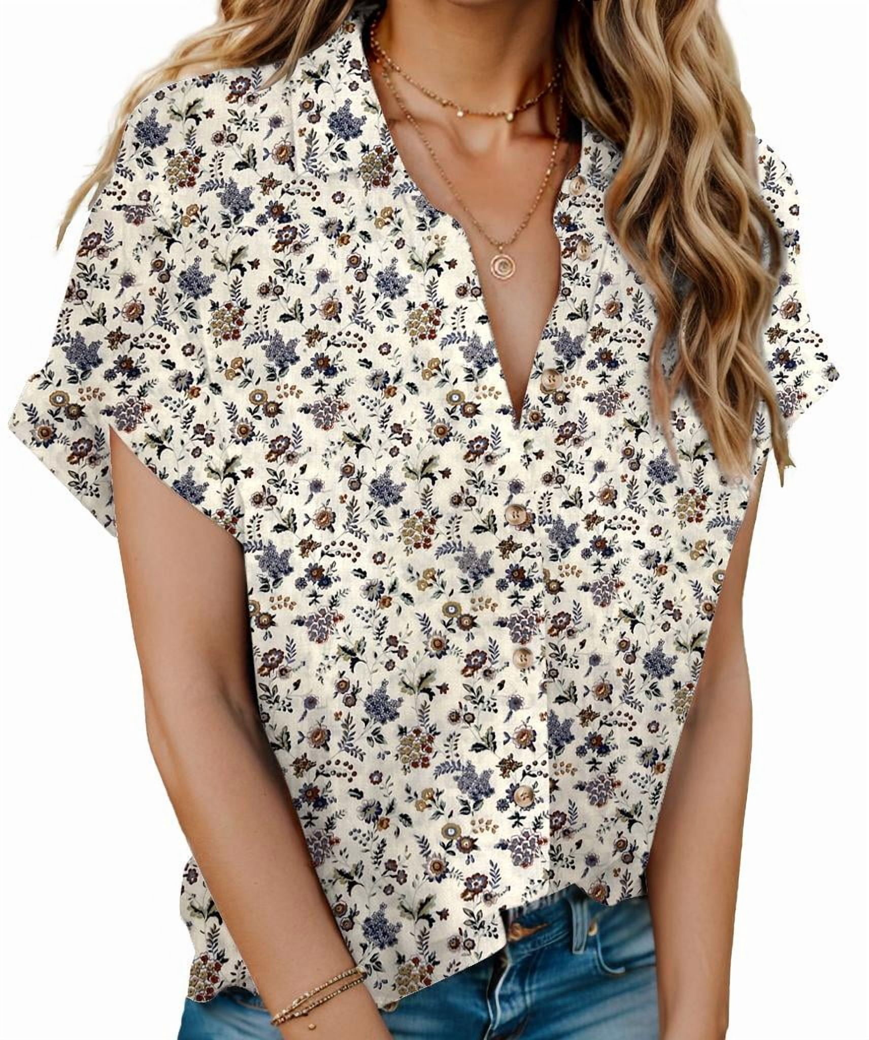 Zeagoo Women's Linen Blouse Short Sleeve Button Down Shirts 100% Cotton ...