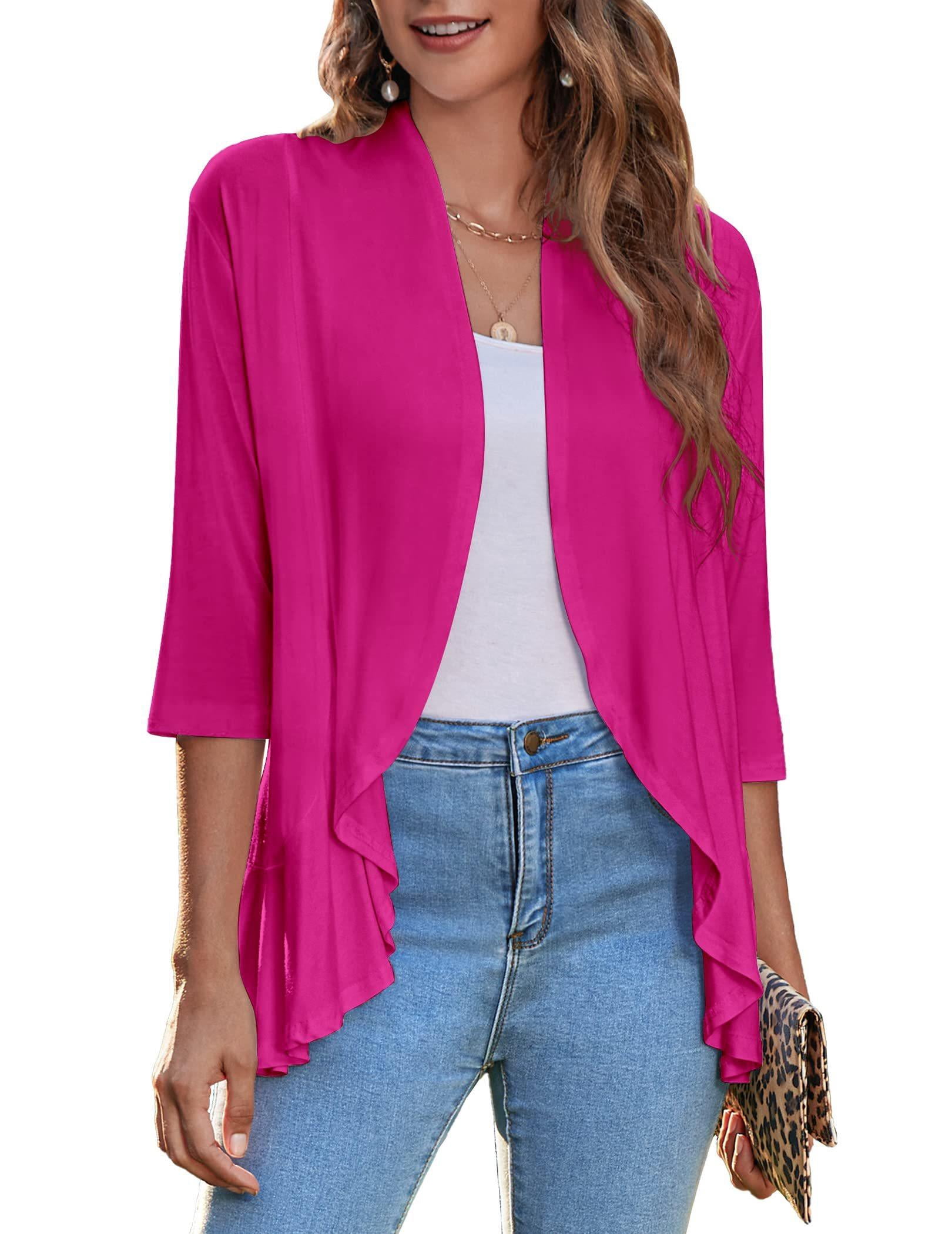 Draped Ruffles Zeagoo Women's Open Front 3/4 Sleeve Draped Ruffles Knit Cardigan ...