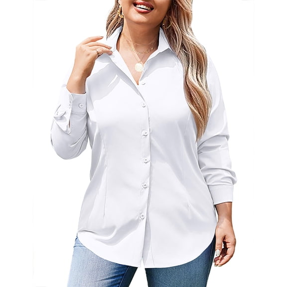 Zeagoo Women's Plus Size Button Down Shirts Long Sleeve Collared Casual Shirt Office Work Blouse Tops