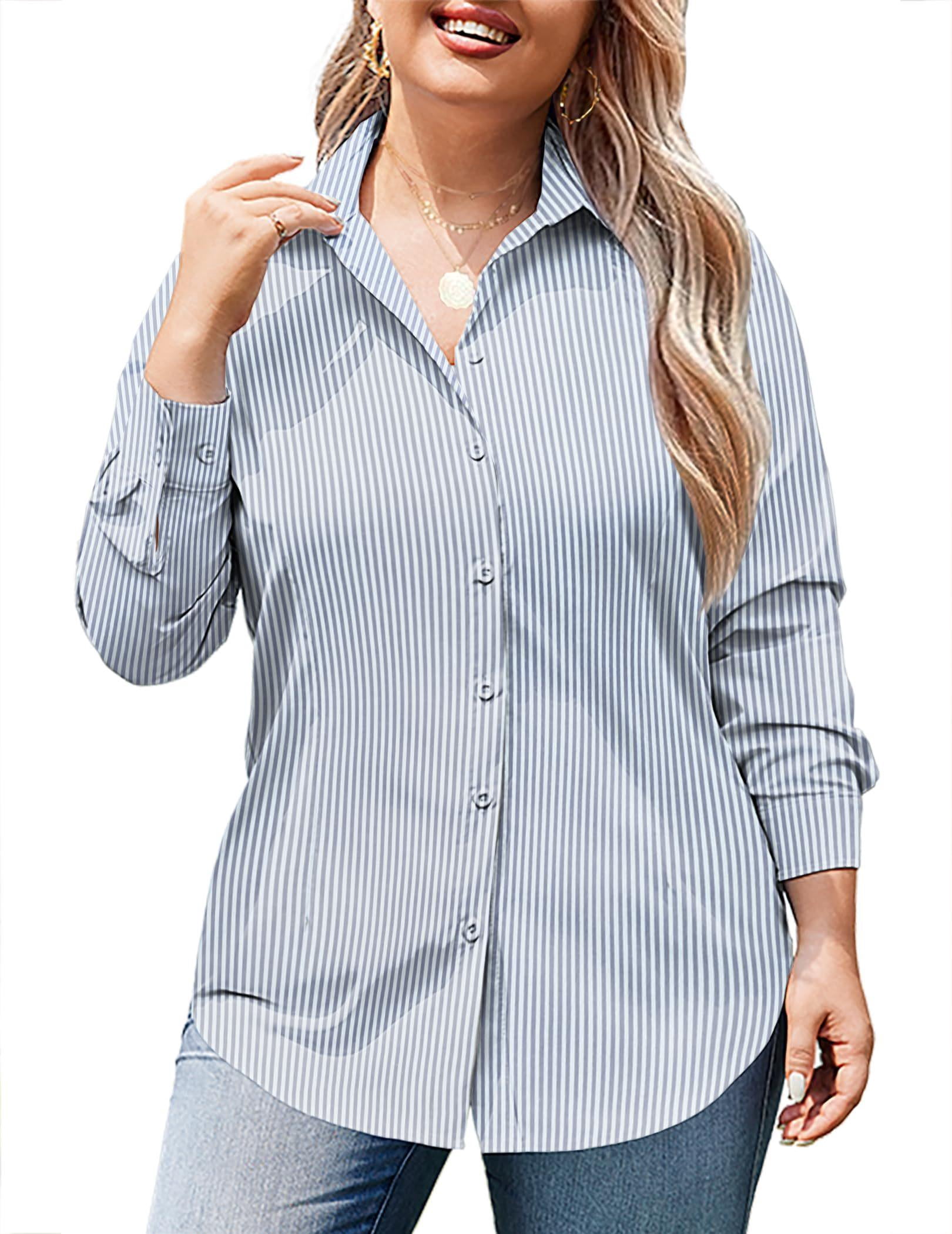 Zeagoo Women's Plus Size Button Down Shirts Long Sleeve Collared Casual ...