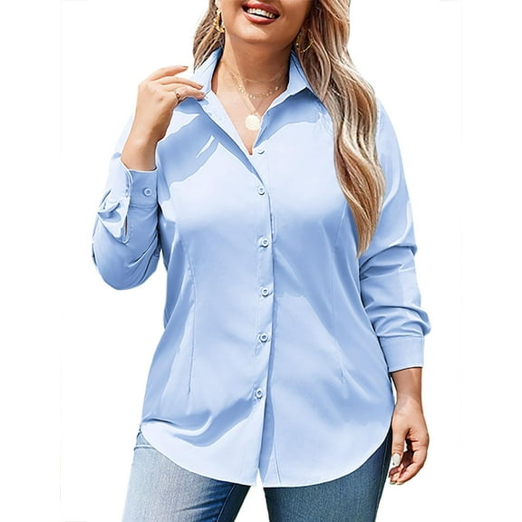 Zeagoo Women's Plus Size Button Down Shirts Long Sleeve Collared Casual Shirt Office Work Blouse Tops