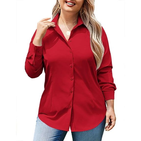 Zeagoo Women's Plus Size Button Down Shirts Long Sleeve Collared Casual Shirt Office Work Blouse Tops