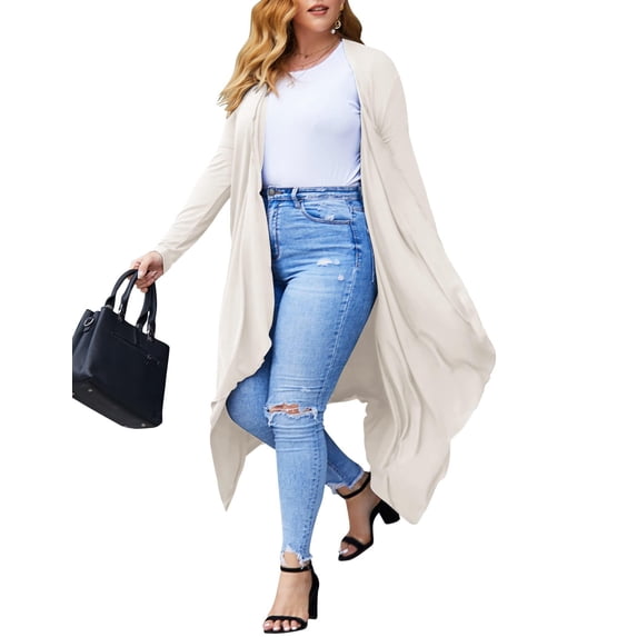 Zeagoo Women's Plus Size Cardigan Long Sleeve Duster Open Front Drape Lightweight Long Cardigans