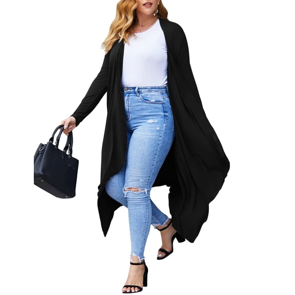 Zeagoo Women's Plus Size Cardigan Long Sleeve Duster Open Front Drape Lightweight Long Cardigans