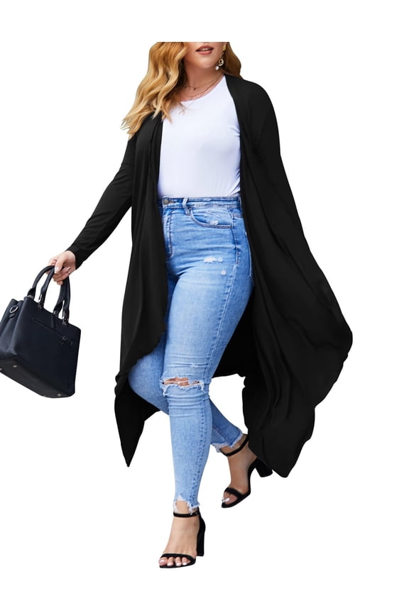 Women's Plus Size Cardigan Long Sleeve Duster Open Front Drape Lightweight Long Cardigans