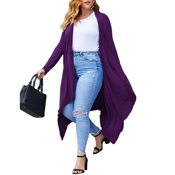 Zeagoo Women's Plus Size Cardigan Long Sleeve Duster Open Front Drape Lightweight Long Cardigans