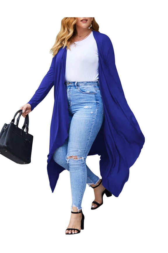 Women's Plus Size Cardigan Long Sleeve Duster Open Front Drape Lightweight Long Cardigans