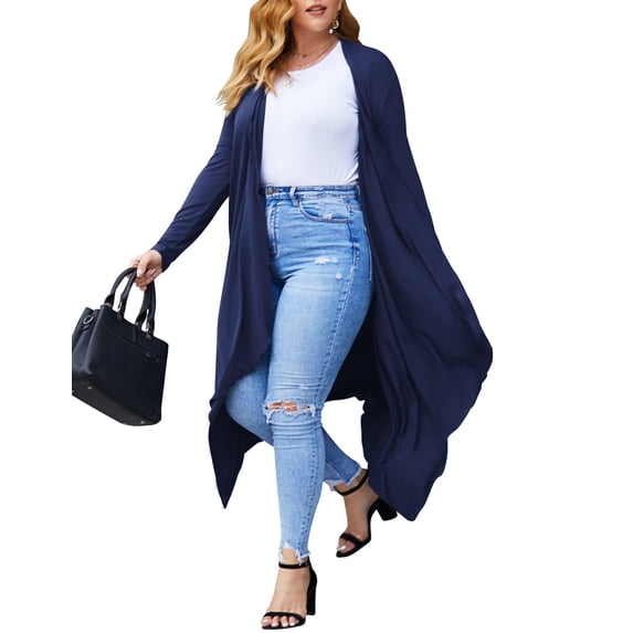 Zeagoo Women's Plus Size Cardigan Long Sleeve Duster Open Front Drape Lightweight Long Cardigans