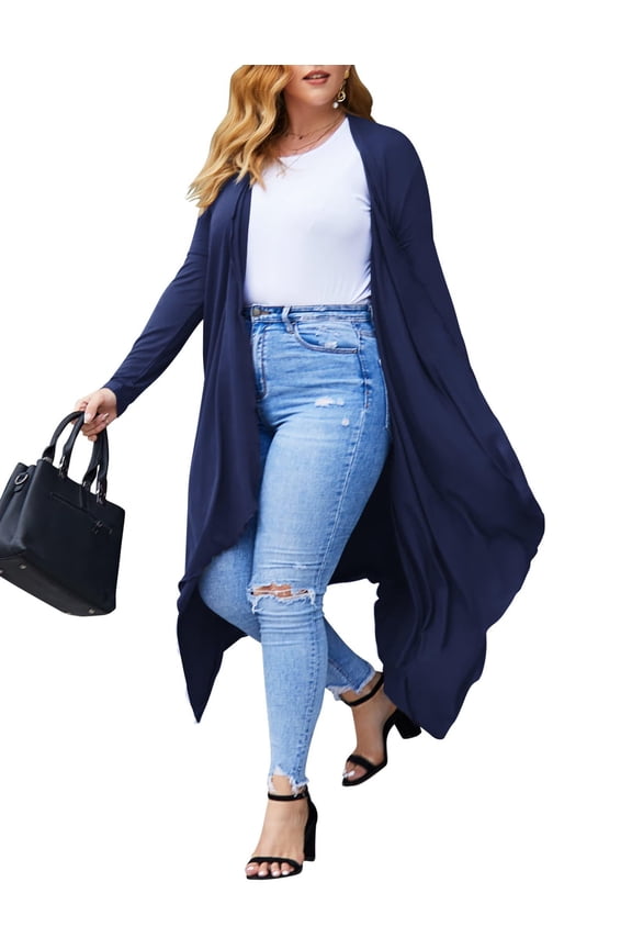Women's Plus Size Cardigan Long Sleeve Duster Open Front Drape Lightweight Long Cardigans
