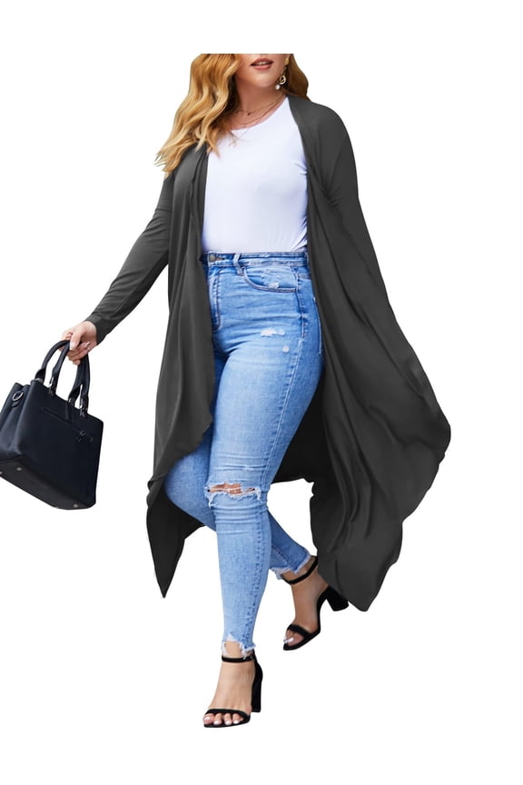Women's Plus Size Cardigan Long Sleeve Duster Open Front Drape Lightweight Long Cardigans