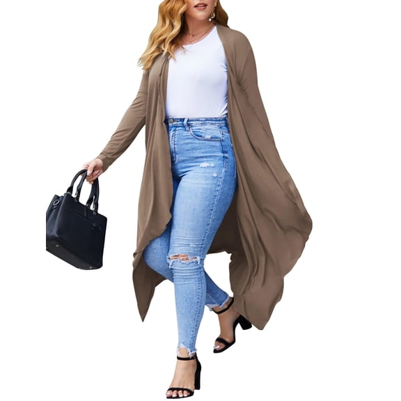 Zeagoo Women's Plus Size Cardigan Long Sleeve Duster Open Front Drape Lightweight Long Cardigans