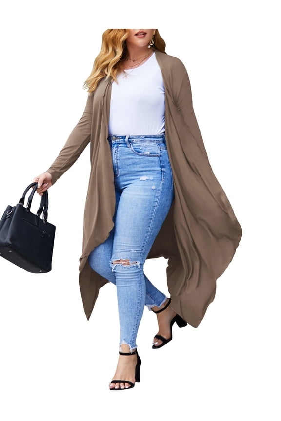 Women's Plus Size Cardigan Long Sleeve Duster Open Front Drape Lightweight Long Cardigans