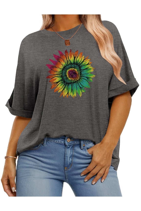 Women's Plus Size T Shirts Oversized Tees Summer Half Sleeve Crew Neck Whiskey Graphic Tunic Tops Basic Top