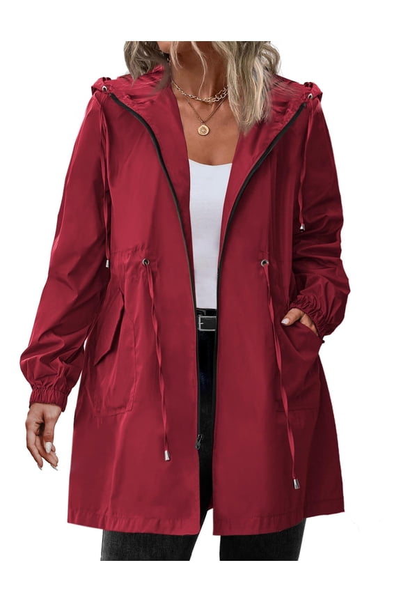 Women's Rain Jacket Plus Size Long Raincoat Lightweight Hooded Windbreaker Waterproof Jackets with Pockets