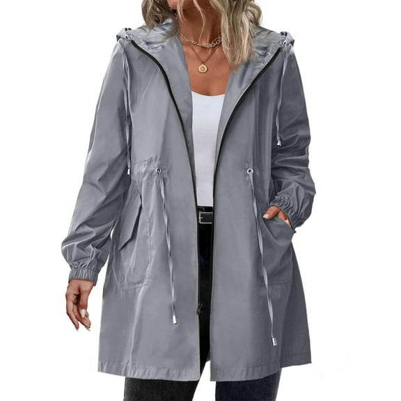 Zeagoo Women's Rain Jacket Plus Size Long Raincoat Lightweight Hooded Windbreaker Waterproof Jackets with Pockets