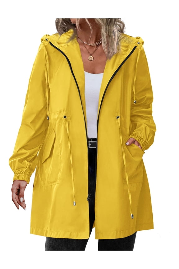 Women's Rain Jacket Plus Size Long Raincoat Lightweight Hooded Windbreaker Waterproof Jackets with Pockets