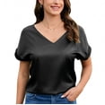 thumbnail image 1 of Zeagoo Women's Satin Short Sleeve Blouse V Neck Elegant Casual Dressy Tops Lightweight Soft Silk Shirt for Business Office Summer Daily Wear, 1 of 7