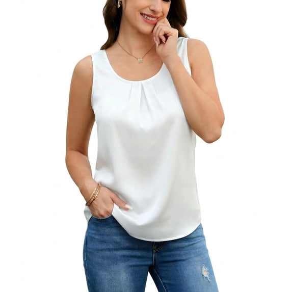 Zeagoo Women's Satin Sleeveless Crew Neck Camisole Tank Top Soft Lightweight Casual Dressy Blouse for Summer Daily Wear