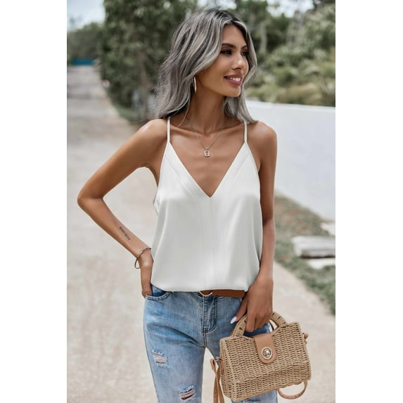 Zeagoo Women's Satin Tank Top V Neck Summer Camisole Soft Spaghetti Strap Shirt