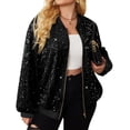thumbnail image 1 of Zeagoo Women's Sequin Jacket Plus Size Sparkle Long Sleeve Jackets Front Zip Loose Casual Blazer Bomber Jacket with Pockets, 1 of 6