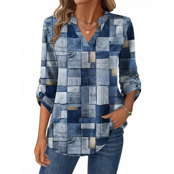 Zeagoo Women's Shirts Dressy Casual Long Sleeve Tops V Neck Floral Blouses Business Work Tee Tshirts