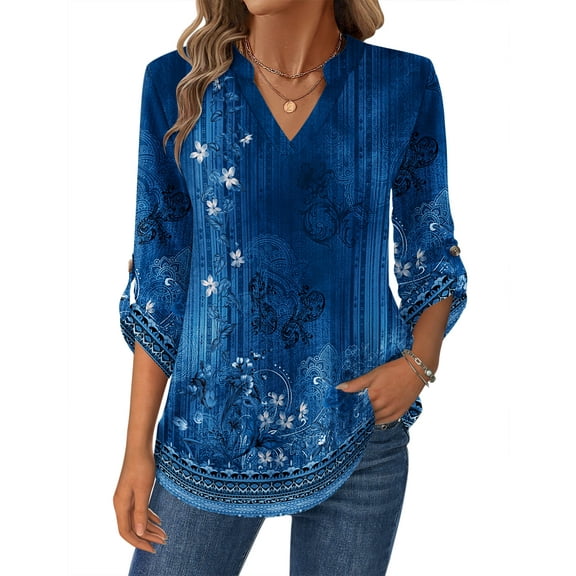 Zeagoo Women's Shirts Dressy Casual Long Sleeve Tops V Neck Floral Blouses Business Work Tee Tshirts