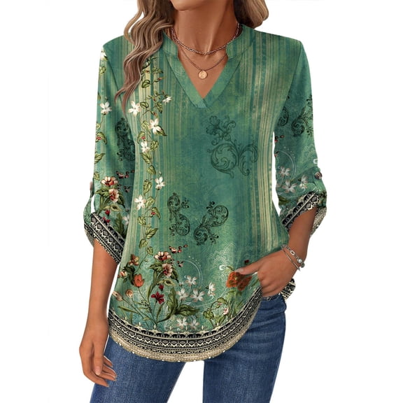 Zeagoo Women's Shirts Dressy Casual Long Sleeve Tops V Neck Floral Blouses Business Work Tee Tshirts