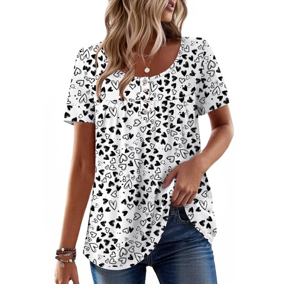 Zeagoo Women's Short Sleeve Shirts Pleated Scooped Neck Summer Tunic Tops Blouse Dressy Causal Loose Fit T-Shirts