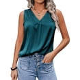 thumbnail image 1 of Zeagoo Women's Silk Blouse Elegant Tops Pleated Tank Top Shirt V Neck Blouse Casual Sleeveless Tank Tops, 1 of 5