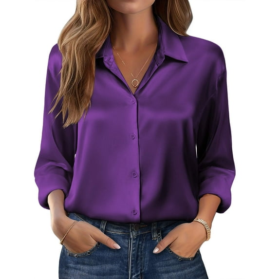 Zeagoo Women's Silk Button Down Shirts Long Sleeve Stain Blouses Dressy Casual Busines Spring Fall Top