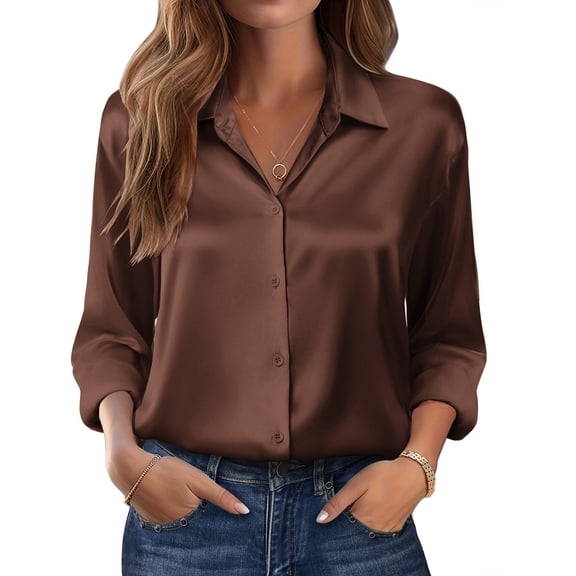 Zeagoo Women's Silk Button Down Shirts Long Sleeve Stain Blouses Dressy Casual Busines Spring Fall Top