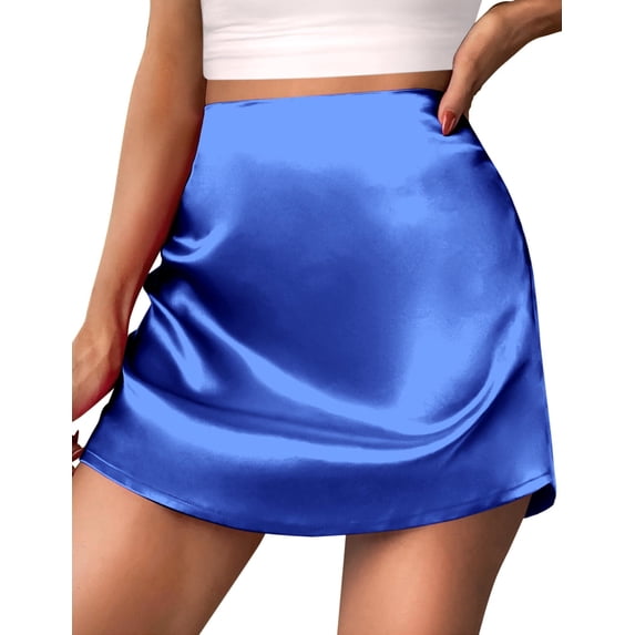 Zeagoo Women's Skirts Casual High Waisted Stain Silk A-Line Zipper Summer Short Skirt Party Skirts