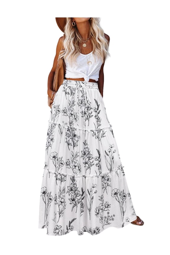 Women's Skirts with Pockets Flowy A Line Skirts for Womens 2025 Casual Maxi Skirts High Waisted Skirts for Women Tiered Skirts