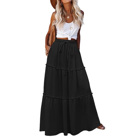 Zeagoo Women's Skirts with Pockets Flowy A Line Skirts for Womens 2025 Casual Maxi Skirts High Waisted Skirts for Women Tiered Skirts