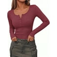 thumbnail image 1 of Zeagoo Women's Sping Fall Basic T-Shirt Long Sleeves Henley Ribbed Knit Shirt Slim Fitted Casual Tops, 1 of 8
