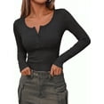 thumbnail image 1 of Zeagoo Women's Sping Fall Basic T-Shirt Long Sleeves Henley Ribbed Knit Shirt Slim Fitted Casual Tops, 1 of 7