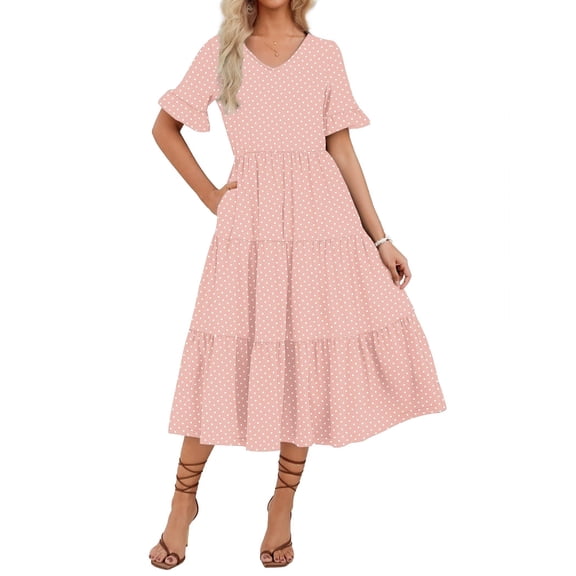 Zeagoo Women's Spring Summer Floral Midi Dress A Line Boho Dress Casual Short Sleeve Long Beach Dress