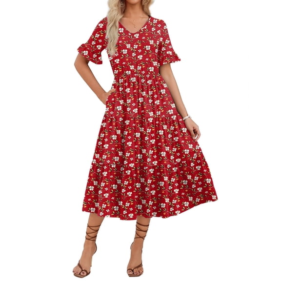 Zeagoo Women's Spring Summer Floral Midi Dress A Line Boho Dress Casual Short Sleeve Long Beach Dress