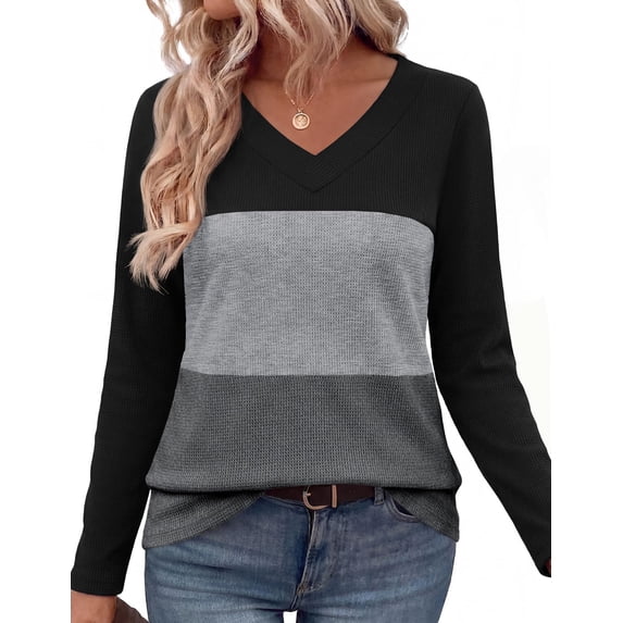 Zeagoo Women's Waffle Knit Shirts Long Sleeve Dressy Casual Loose V Neck Tops Fall Trendy
