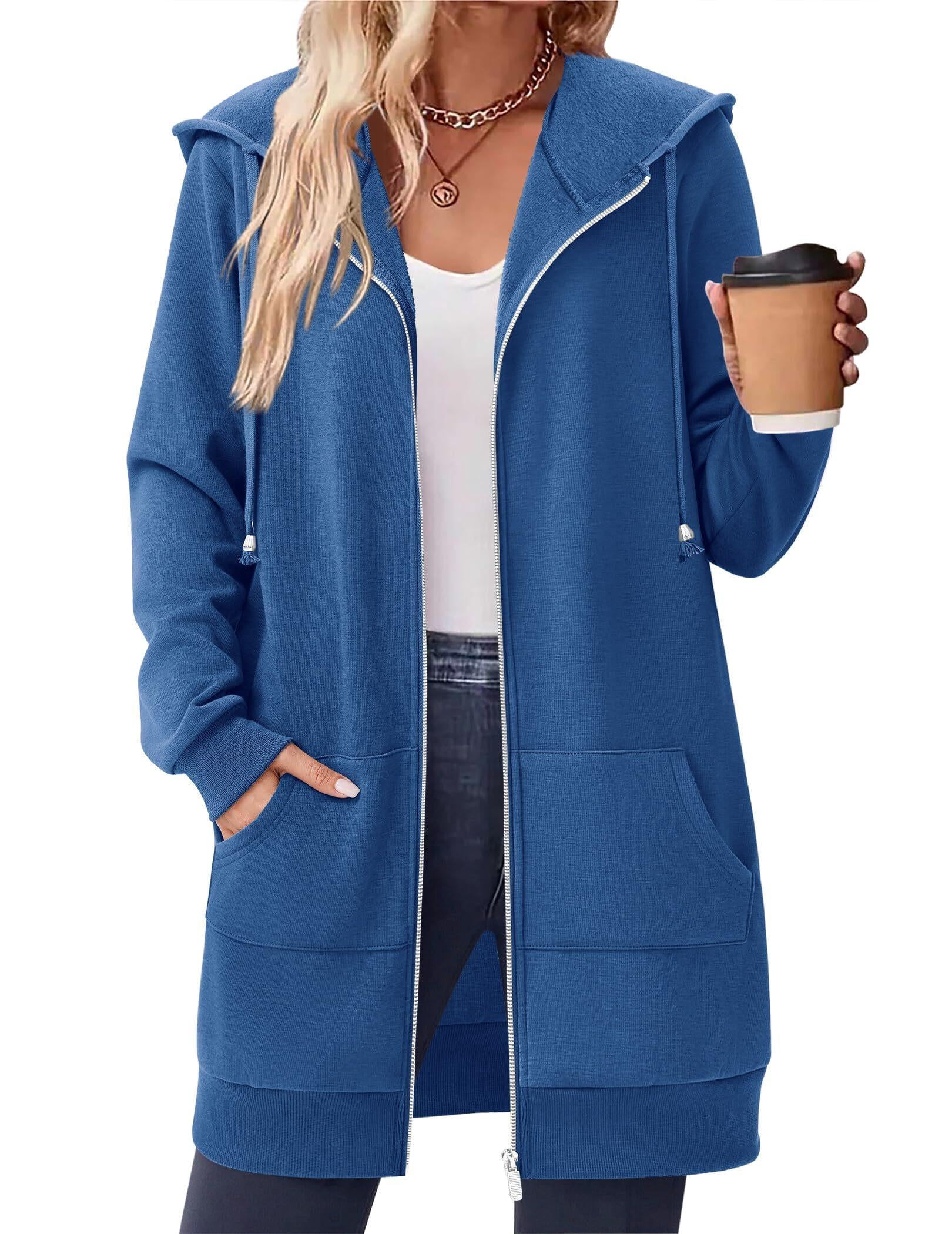 Zeagoo Women's Zip Up Hoodies Long Fleece Tunic Sweatshirts Casual Oversized Fall Coats Trendy Winter Hoodie