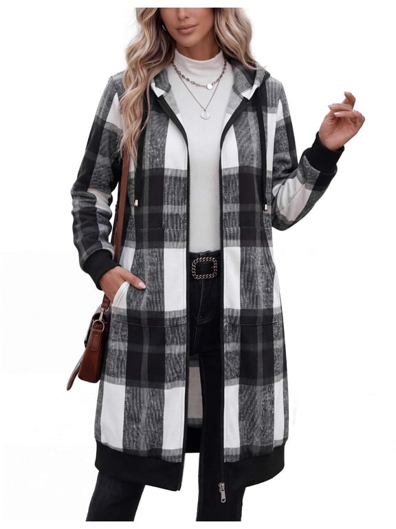 Women's Zip Up Hoodies Long Tunic Sweatshirts with Pockets Fleece Casual Long Sleeve Fall Jacket Coat