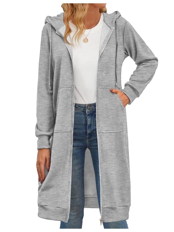 Women's Zip Up Hoodies Oversized Fleece Long Tunic Sweatshirts Casual Long Sleeve 2025 Fall Hoodie Jacket Coat