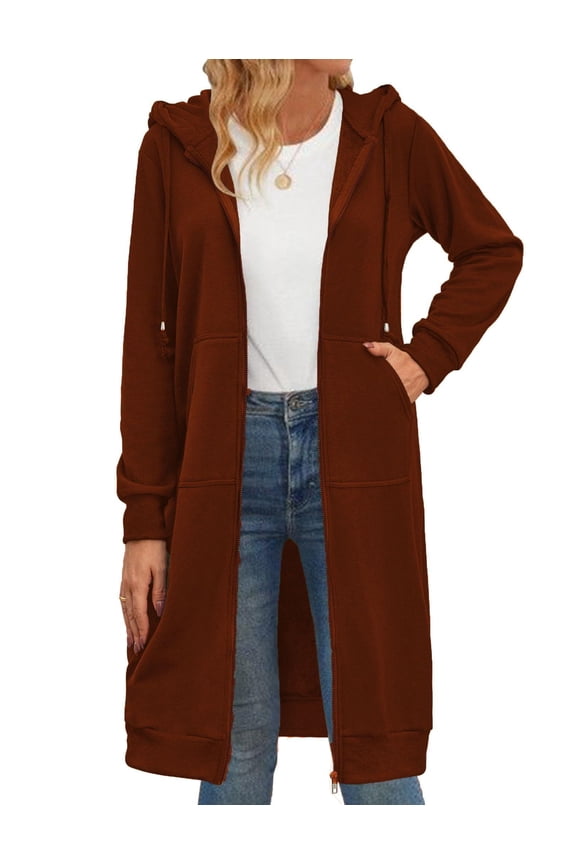 Women's Zip Up Hoodies Oversized Fleece Long Tunic Sweatshirts Casual Long Sleeve Fall and Spring Hoodie Jacket Coat