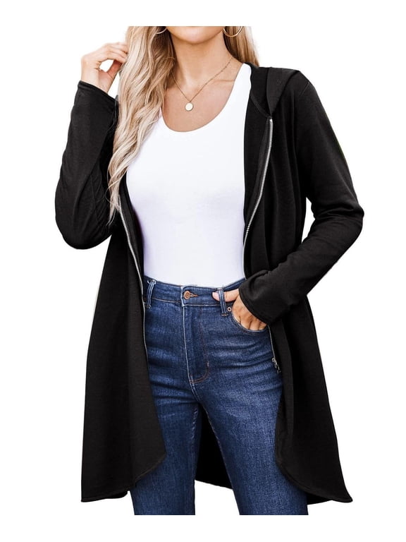 Women's Zip Up Long Hoodies Oversized Fleece Long Sleeve Sweatshirts Casual Fall Jacket Coat with Pocket