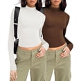 thumbnail image 1 of Zeagoo Womens 2 Packs Long Sleeve T-Shirts Mock Neck Turtleneck Slim Fitted Basic Crop Tops, 1 of 2
